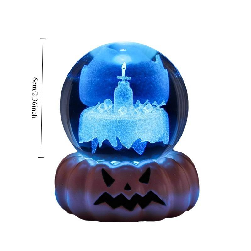 Halloween Pumpkin Crystal Ball Night Light Bedroom Study Tabletop Glass Ornament Party Ornament Small Gift