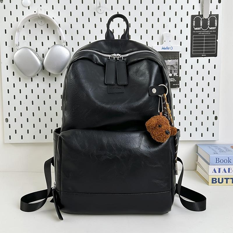 Schoolbag Schoolbag Male Korean Version College Student Backpack Pu Texture Casual Large Capacity Backpack High School Student Computer Casual