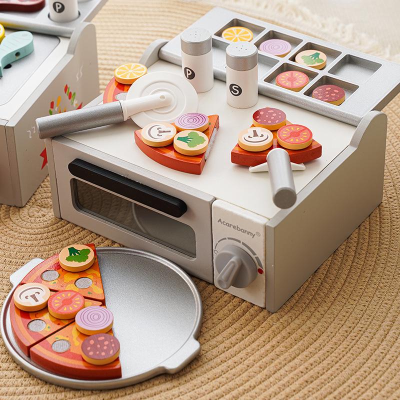 

Wooden Pizza Oven & BBQ Skewers Playset - Educational Pretend Play Toy for Kids