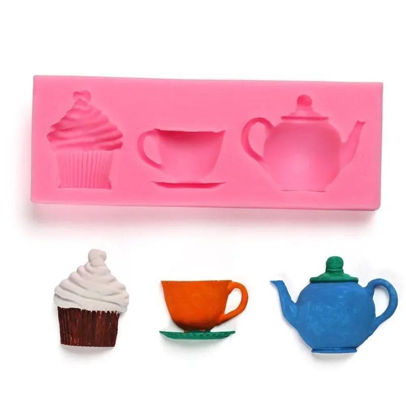 

3D Creative Shape Teapot Cup Cupcake Silicone Fondant Mold Cake Pastry Decor Sugar Craft Mould Baking Tools Accessories Supplies
