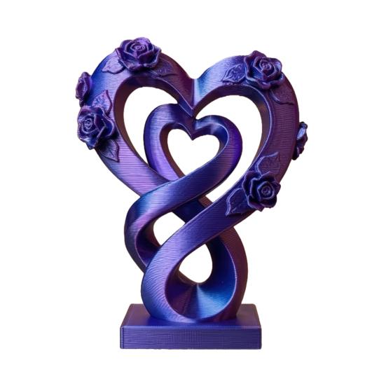 3D Printed Love Shaped Rose Sculpture Exquisite Flowers Heart Table Decoration Stable Base Romantic Desktop Ornaments for Wedding Party Table