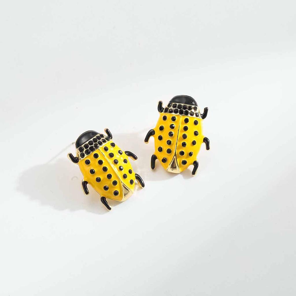 New Fashion Insect Beetle Jewelry Dripping Oil Pendant Necklace Sweet Earrings Niche Design Women Accessories