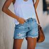 SC2025 Women's Ripped Straight Leg Denim Shorts - Summer Style, In Stock