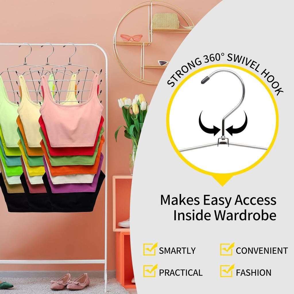 Tank Top Hanger, 8 Tier Space Saving Bra Hangers, Closet Organizers and Storage, Dorm Room Essentials for Girls, Organization for Camisoles Sports