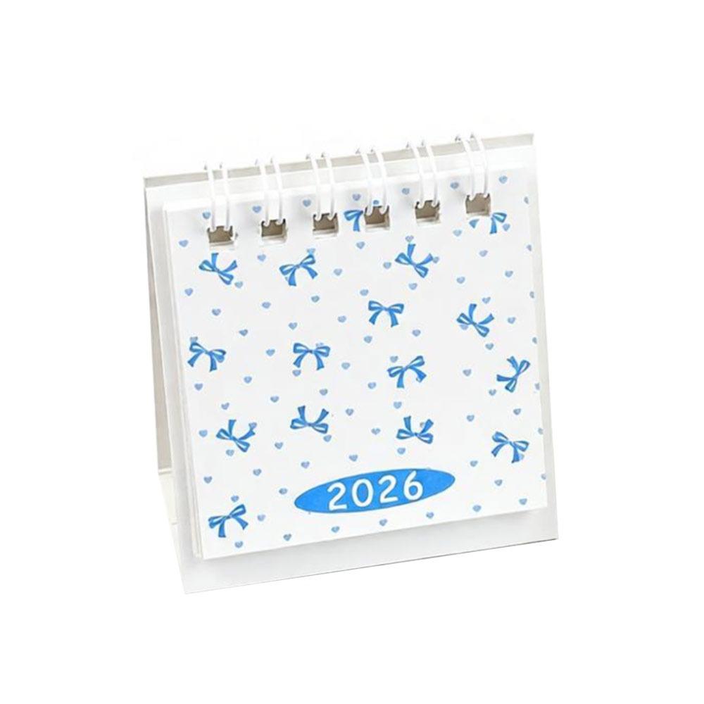 Cute Mini 2026 Desk Calendar Bow Coil Binding Desktop Calendar Portable Cartoon Schedule Planner Gifts