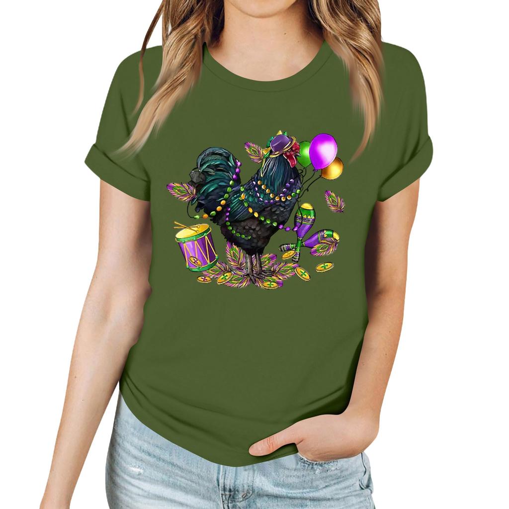 Women's Casual Carnival Print T-Shirt Round Neck Pullover Short Sleeve Top