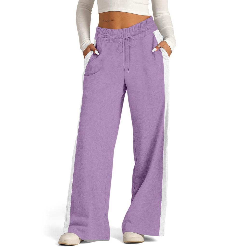 Women's Casual Fashion Solid Color Elastic Waist Drawstring Workwear Wide Leg Pants With Pockets