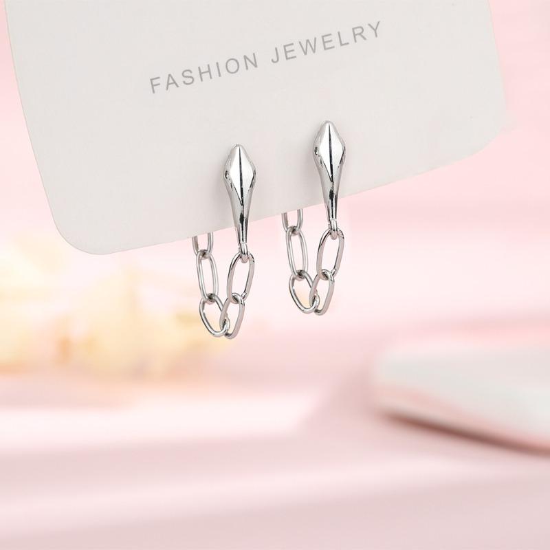 PONYKISS Tibetan Silver Zircon Hollow Small Snake Chain Hoop Earrings for Trendy Women Fashion Minimalist Accessories