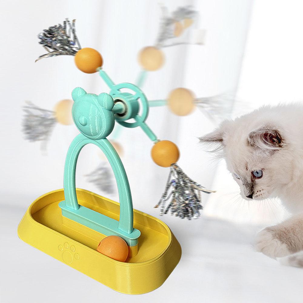 Interactive Cat Turntable Toy Set - Windmill Track Balls + Teaser Stick, Scratch-Proof & Durable, Perfect for Kitten Indoor