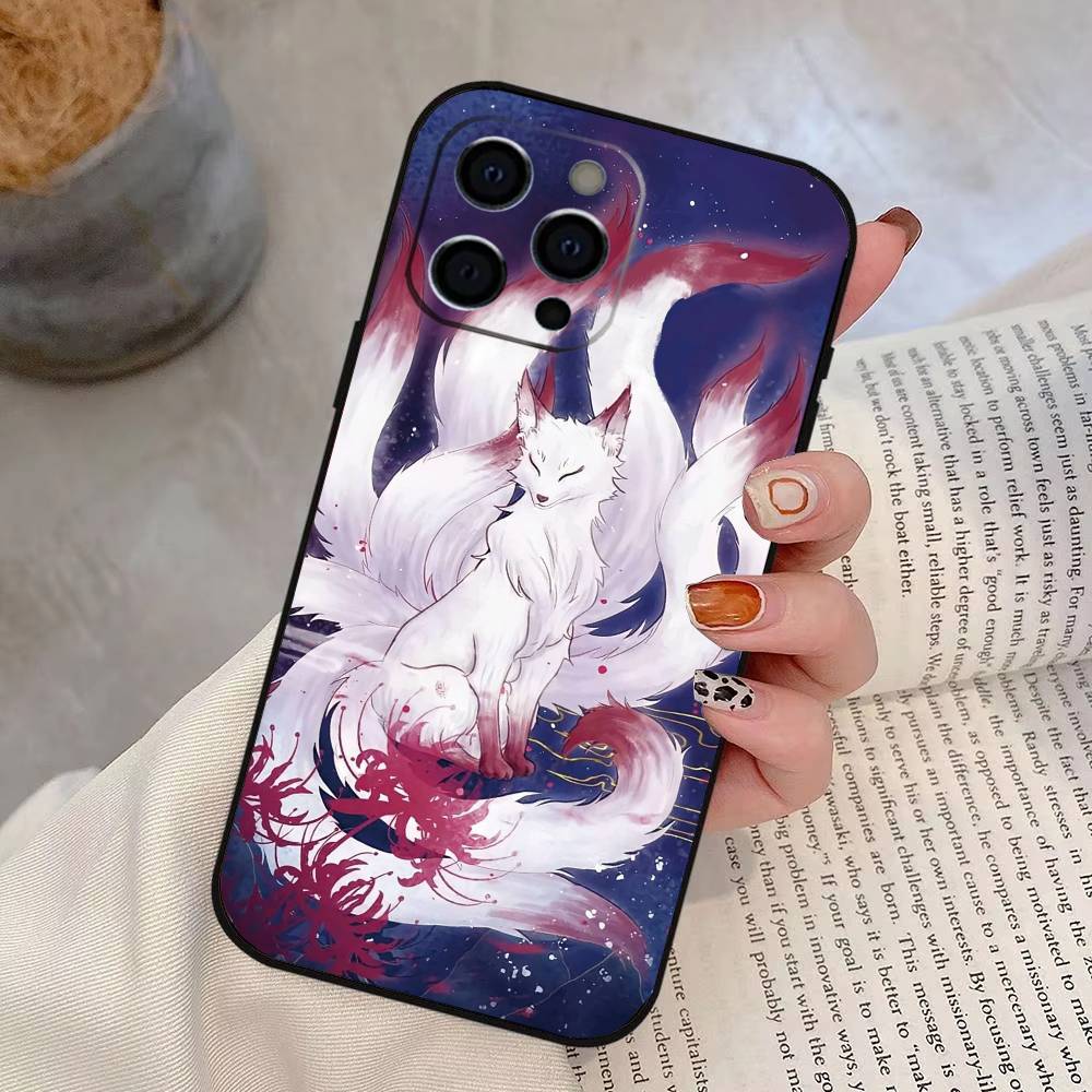

Nine tailed fox Phone Case For iPhone 17,16,15,14,13,12,11 Plus,Pro Max,XS,Soft Silicone Black Cover iPhone14Plus