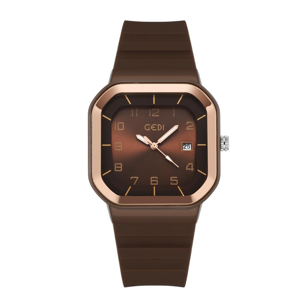 Student Sports Wind Test Watch Square Dial With Luminous Belt Calendar Silicone Belt Waterproof Quartz Watch