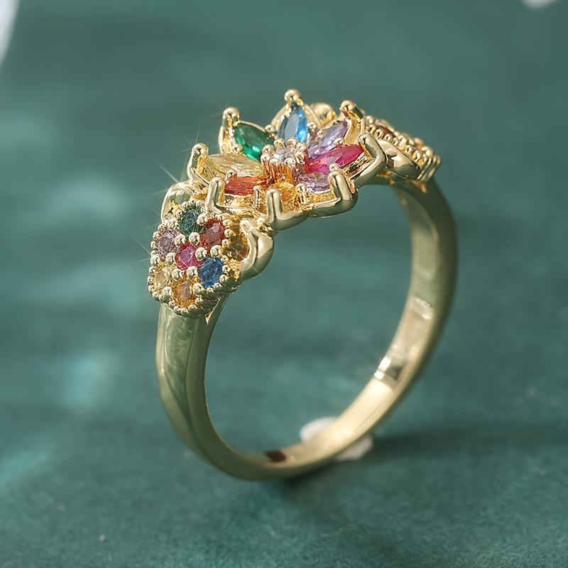 Vintage Inlaid Multi-color Synthetic Zircon Flower Style Gold Color Ring for Women's Banquets Parties Jewelry Accessories Gifts