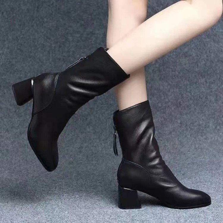Women's Shoes 2026 Autumn/Winter Fashion Classic Coarse Heel Middle Top Boots Leather Boots High Heel Women's Boots