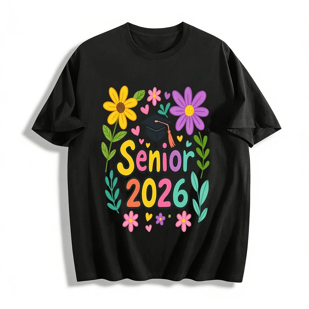 

Floral Grad Cap Print Senior 2026 Graduation Keepsake Top Pure cotton T-shirt XXS