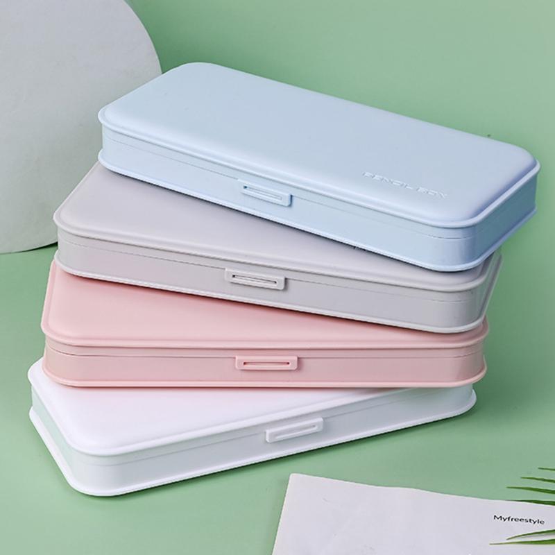 Colorful Plastic Pencil Boxes Macaron Pencil Boxes for School Crayon Marker Organizer Boxes for W/ Hinged Lids