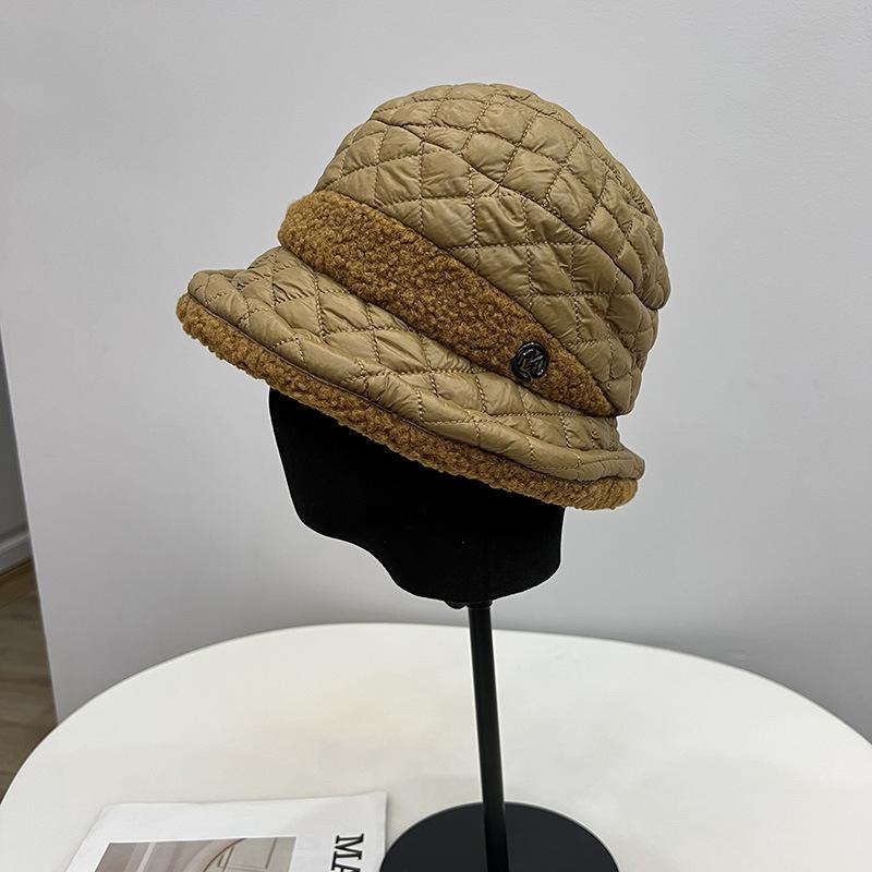 

Женская теплая панама с ромбовидной стежкой на пуху, осенне-зимняя, модная шляпа-ведро для леди среднего возраста M（56-58cm）