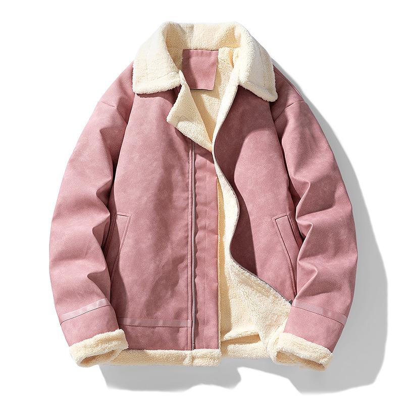 American Retro Leather Jacket with Velvet Lining - Warm Winter Lapel Zipper Coat