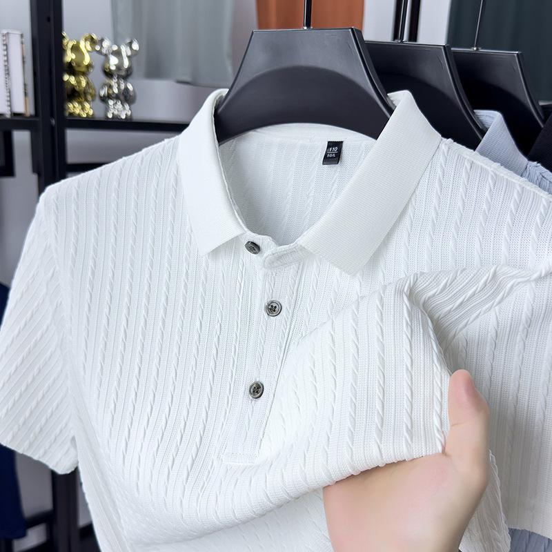 Quick-Dry Fashion Lapel Collar Polo Shirt Men s Summer Striped Business Casual Loose Fit Breathable Skin-Friendly M белый