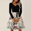 Ladies' Christmas Printed Casual And Fashionable V-neck Long Sleeved Dress