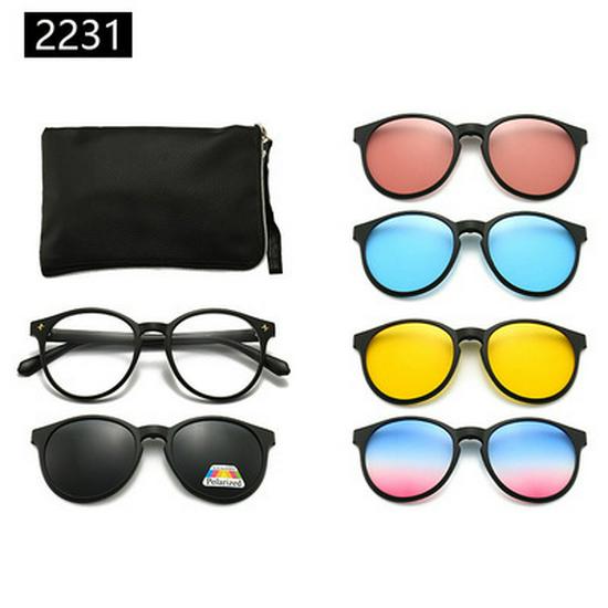 Cross-border TR90 Sunglasses Set: 1 Frame, 5 Polarized Lenses, Unisex, Trendy Driving with Pouch