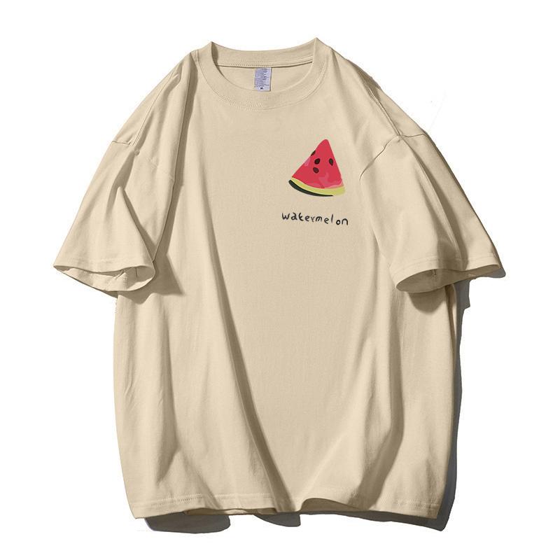 Shellsuning Tricouri casual din bumbac de vară cu decolteu în formă de O Tricouri cu grafic pentru femei drăguț pepene verde pentru femei, simplu, la modă, cu mâneci scurte, topuri fete