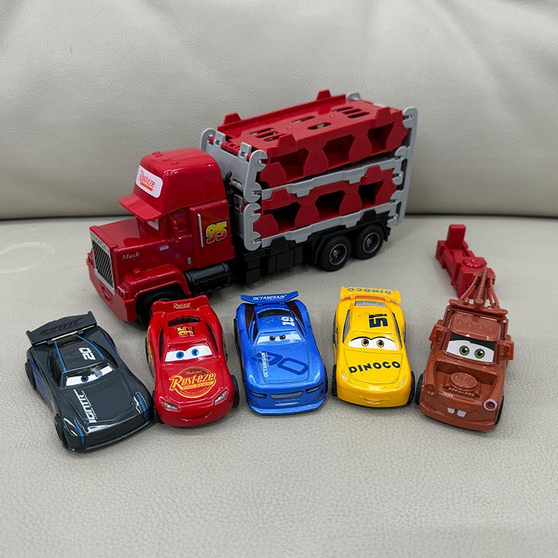 1:16 Anime Pixar Cars Toy Set Lightning Mcqueen Super-Liner Fire Engine Model Parent Child Interactive Toy Desktop Ornament Gift