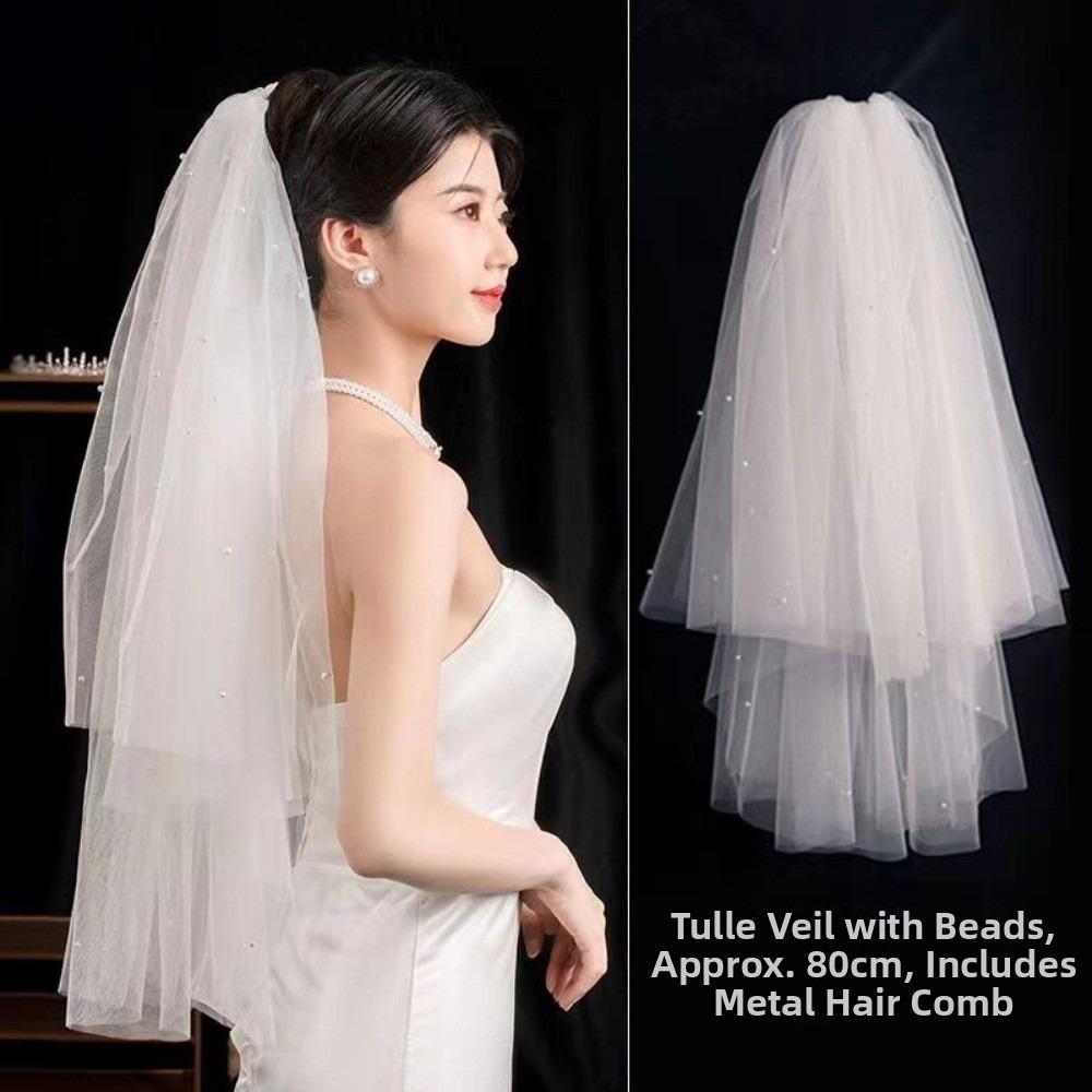 Bow Wedding Veil Pearl Accessories Women's Tulle New Bridal Veil  Bridal Photoshoot