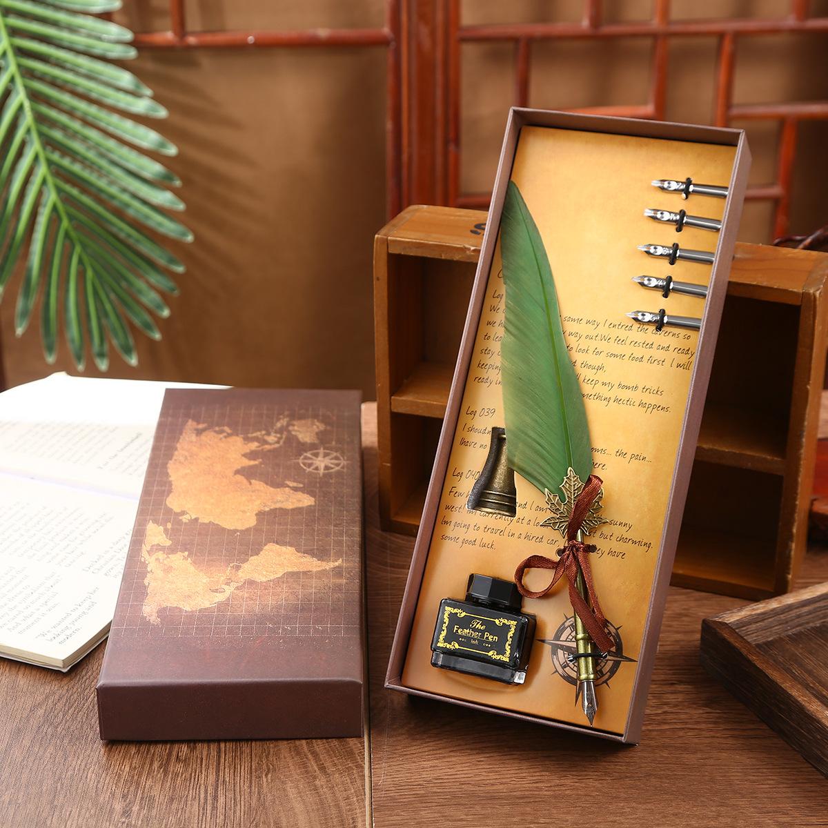 

Набор перьевых ручек, Косое перо, Набор перьевых ручек с чернилами, Перьевая ручка, Ретро каллиграфическое перо для макания 0.5mm зелёный