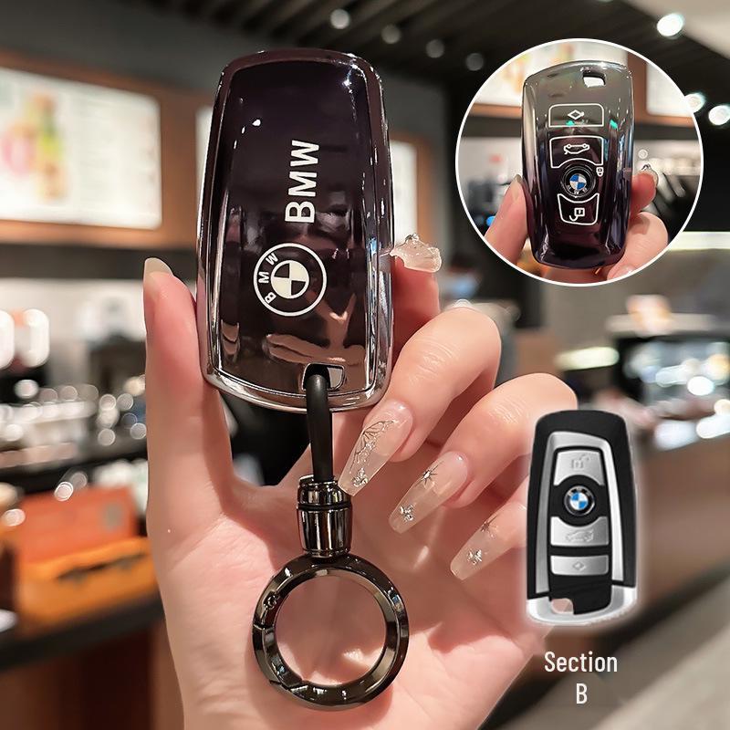 Compatible BMW Key Case for 3 Series, X3, 530Li, 5 Series, 525, 1 Series, 7 Series, and X4 Models - TPU Shell with Buckle.
