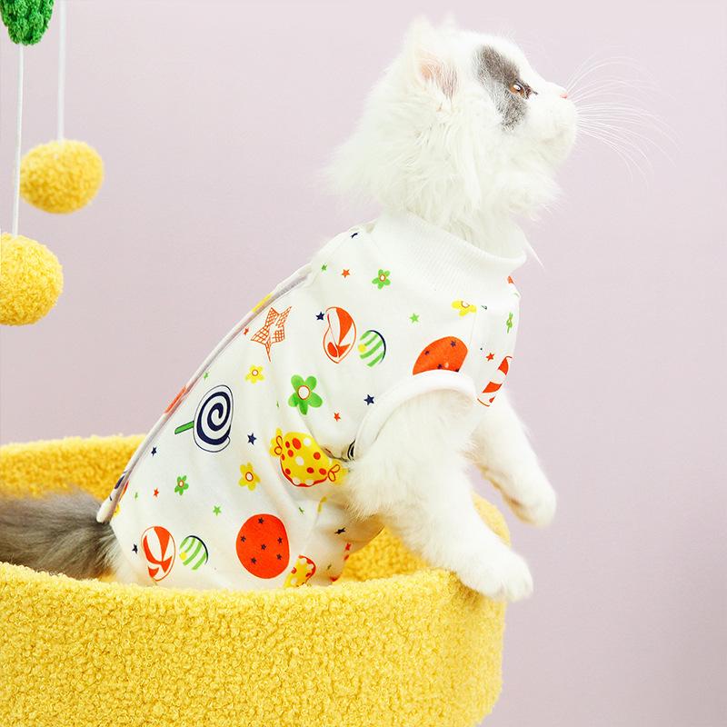 Full of cartoon pattern sterilization clothes, spring and summer thin four-season breathable dog postoperative cat anti-licking pet clothes