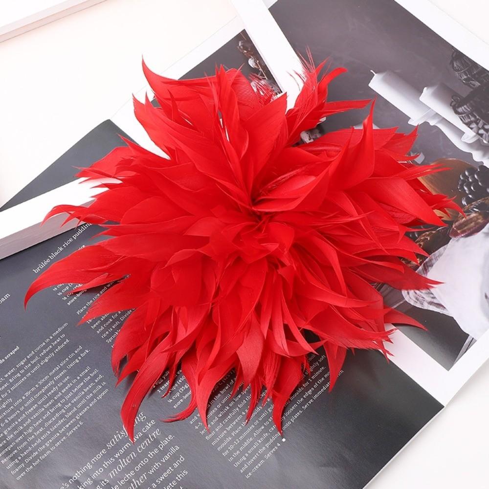 Elegant 18-20cm Large Feather Flower Feather Handmade Artificial Flower Brooch DIY Flower Lapel Pins Wedding красный