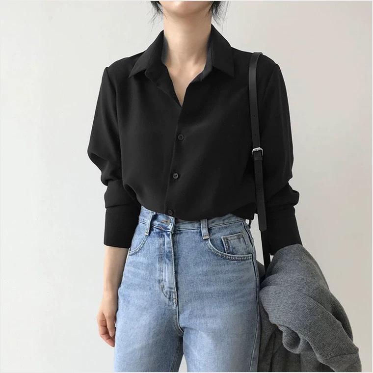 Camicia da Donna Classica Blusa in Chiffon Larga a Manica Lunga Donna Stile Semplice Top Abbigliamento Femminile Bluse