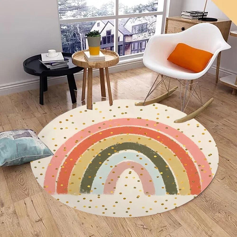 Runde Regenbogen-Wolken-Teppichmatte Teppich Heimdekoration Kinderzimmer Cartoon-Muster Bodenmatte für Wohnzimmer Kinderzimmer Schlafzimmer Dekoration