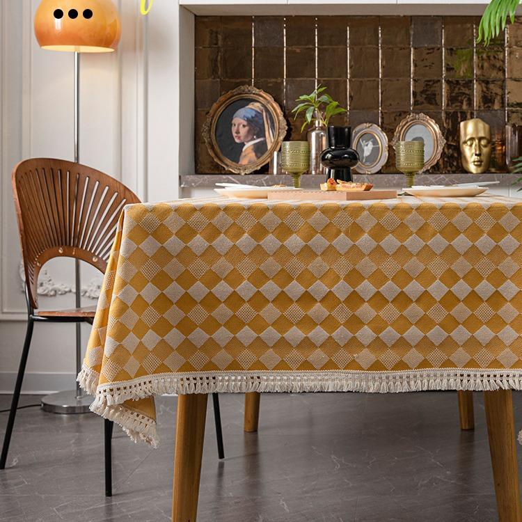 Country Woven Thickened Fringed Table Cloth Jacquard Fabric Rectangular Tablecloth Tablecloth Light Luxury High Sense