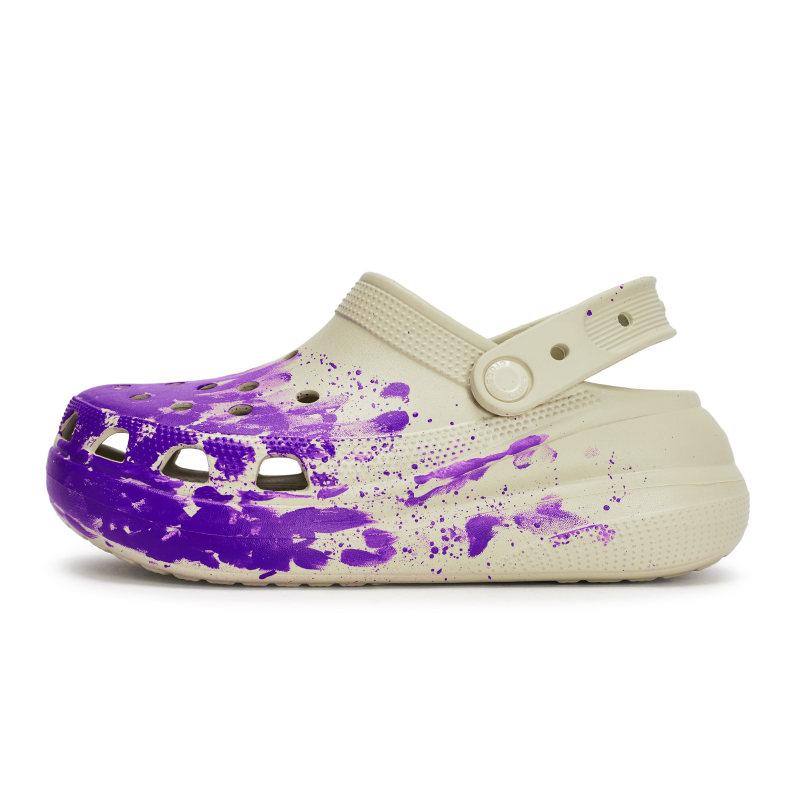 Crocs Crush Clog 811 Manufacturing Condensation Scene Special Shoe Box Ink Splash Hole Shoes Unisex Bone White Purple