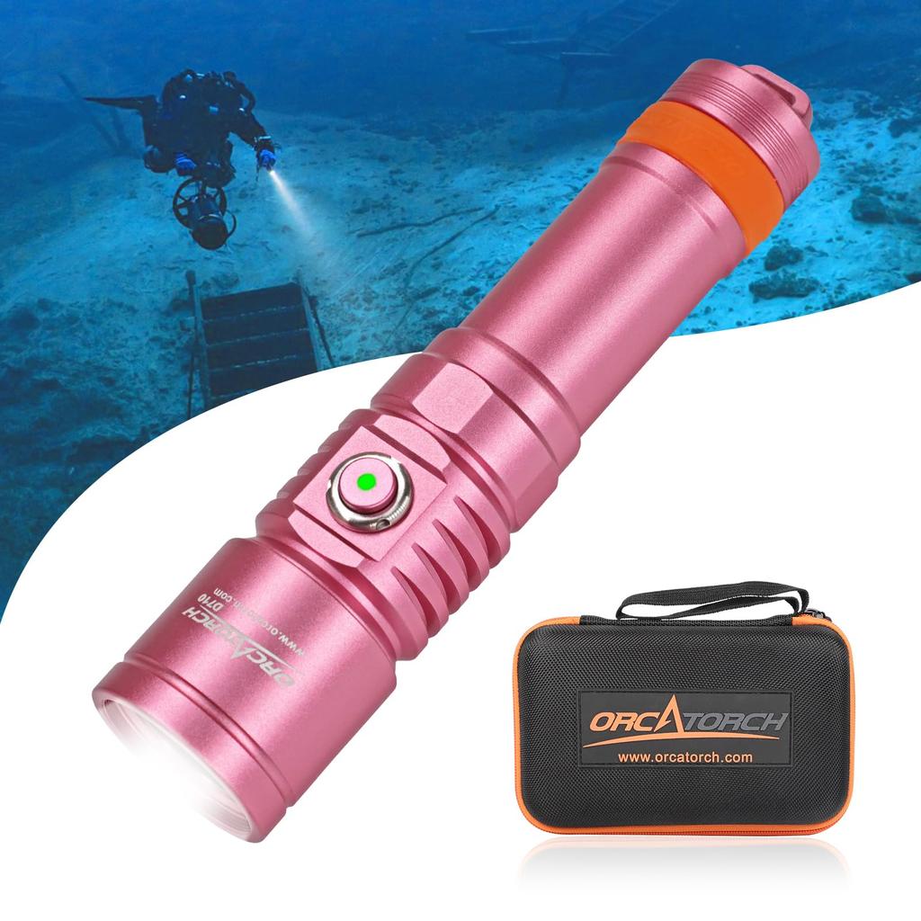 ORCATORCH D710 Underwater Diving 3000 150 Meters Underwater Light, Lumens, IP68, (Pink)