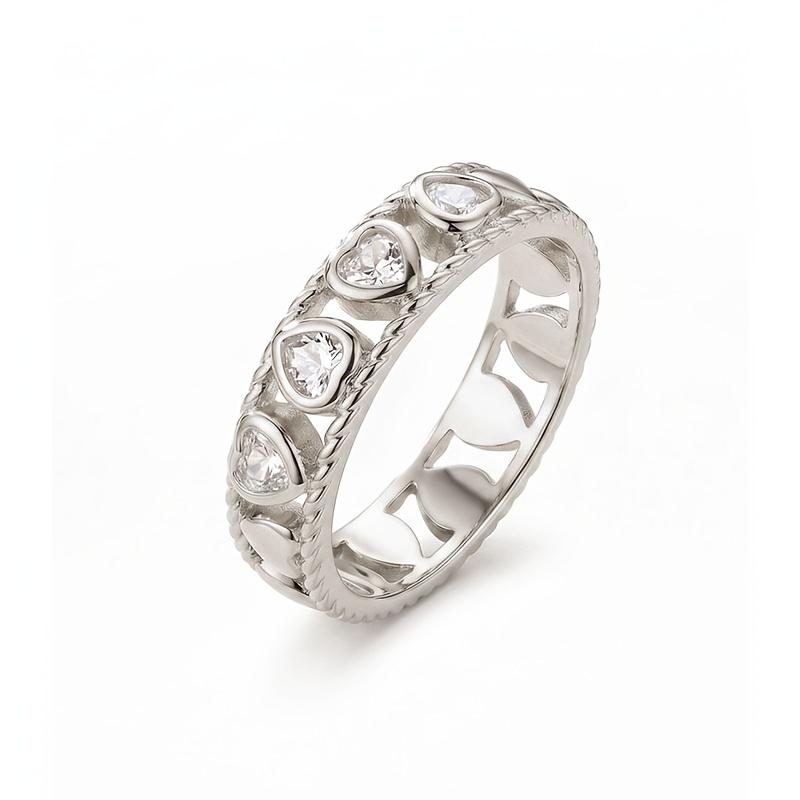 1PC Exquisite and Light Luxury Style Heart-shaped Full-diamond Women's Wide Ring, Inlaid with Sparkling Heart-shaped Synthetic Zircon, with Hollow
