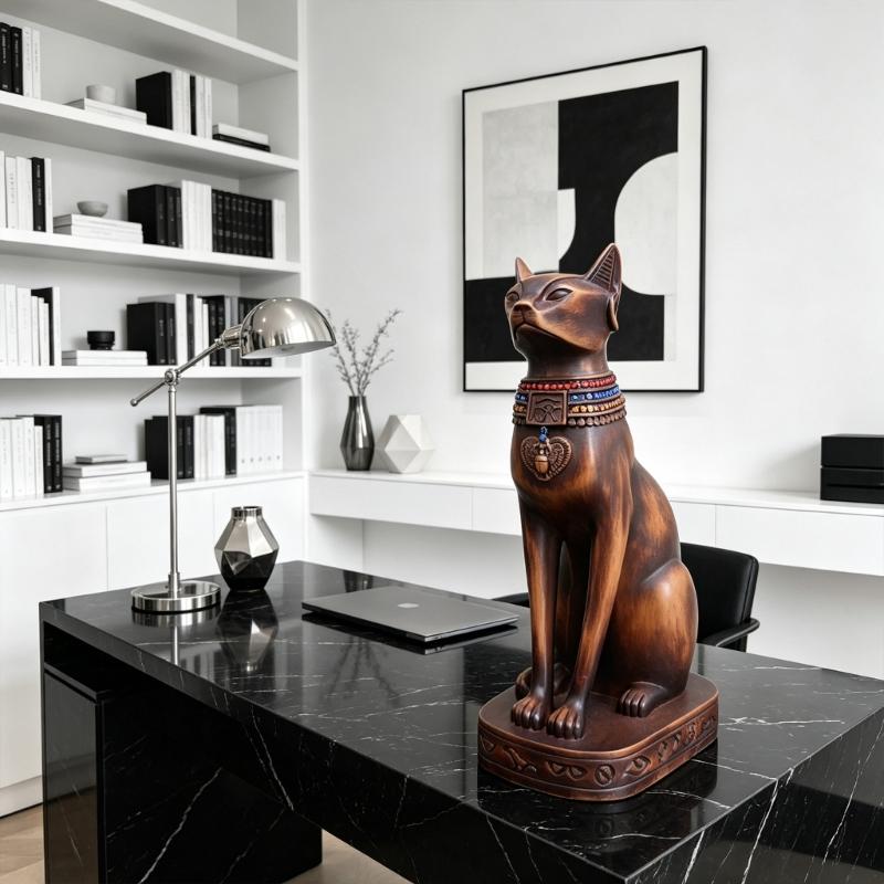 Altes Ägypten Harz Katzen Göttin Bastet Figur für Regal Styling, Indoor Dekorative Statue für Schreibtische und Vitrinen