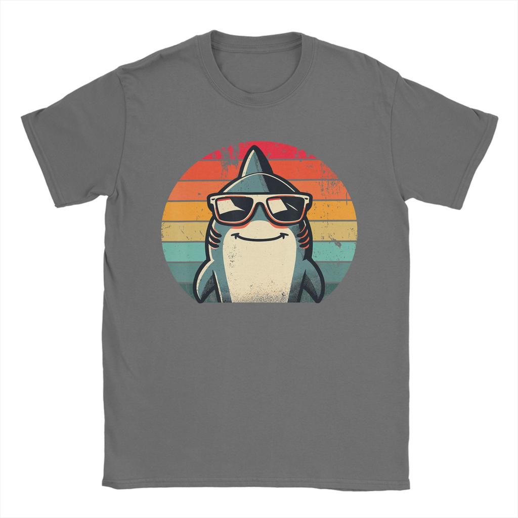 Cool Retro Shark in Sunglasses 80s 90s Funny Shark T Shirt for Unisex TShirts Round Collar Tee Shirt Short Sleeve Clothes Unique