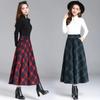 Damen Hoher Taillen Midi Rock Lockerer Schnitt A-Linien Rock Karomuster Wollrock Vintage Schwingrock