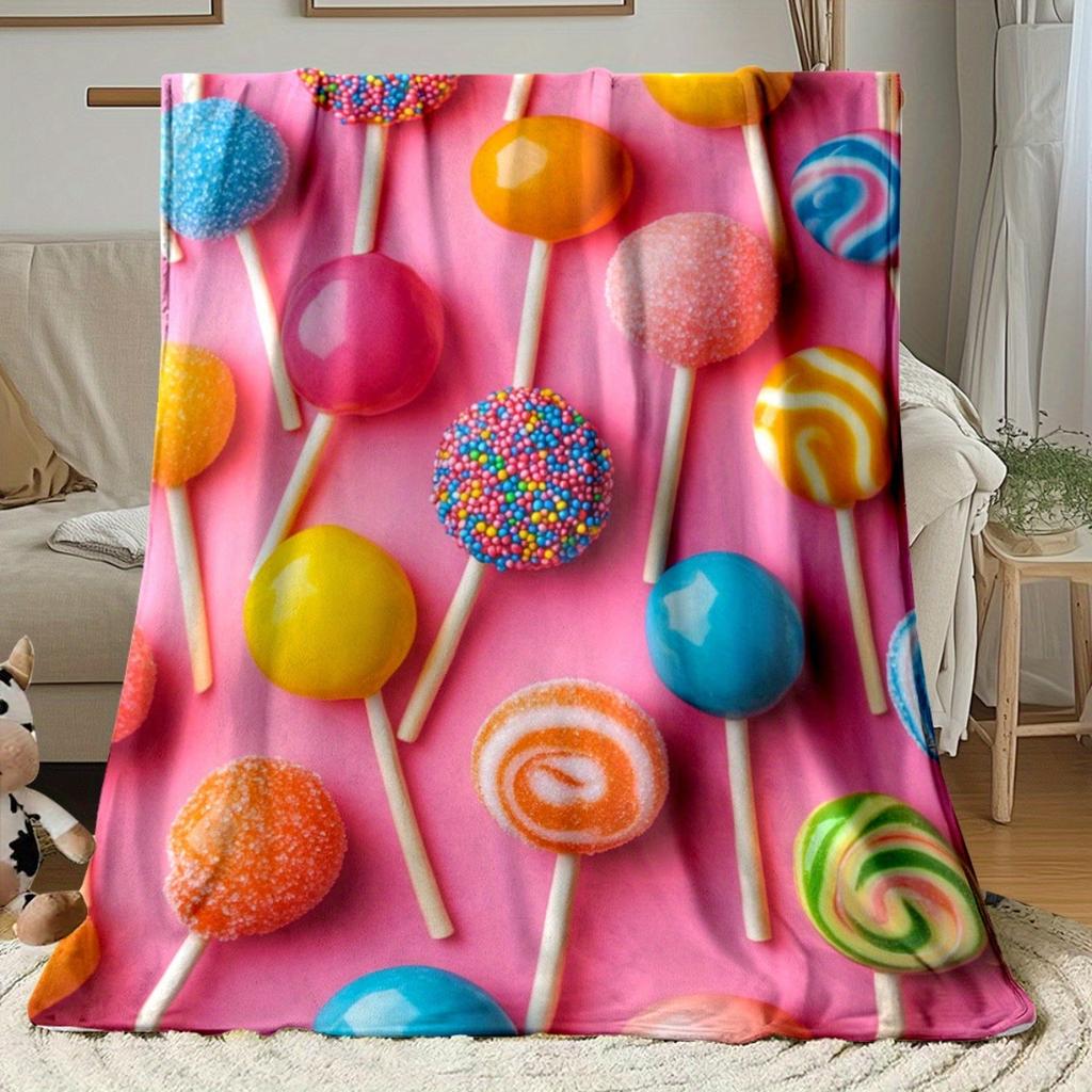 Colorful Candy Pile Print Flannel Blanket Lightweight Soft Warm Throw Sofa Bedroom Camping Travel Gift