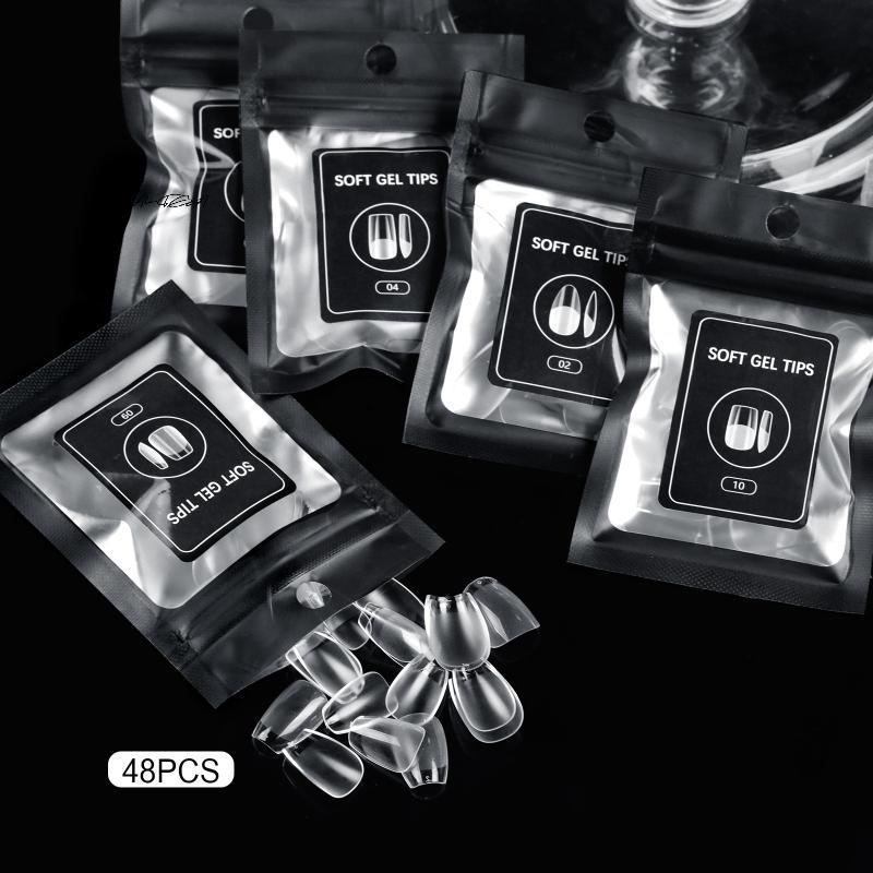 48Pcs Semi-Matte Press-On False Nails Medium Short Design Fake Nail Tips No Polishing Required for DIY Salon Home Use