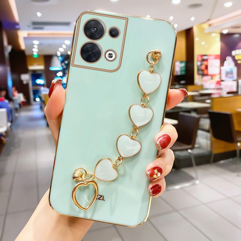 Wrist Strap Plating Phone Case For Reno 8T 9 Pro + 8 Pro + 7 Lite 7Z 6 6Z 5 Pro 4 Lite 2Z 2 OPPO Find X6 Pro X5 Lite X3 Cover