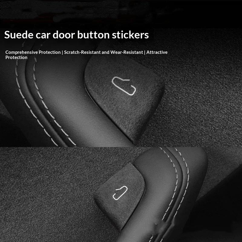 Waterproof Suede Door Switch Button Stickers Non-Slip Anti-Scratch Car Window Lift Button Trim Covers Auto Interior Accessories