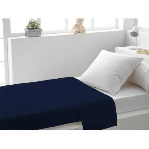 Drap plat - Non spécifié - 180x290 cm - 100% coton - 57 fils/cm² - Bleu marine