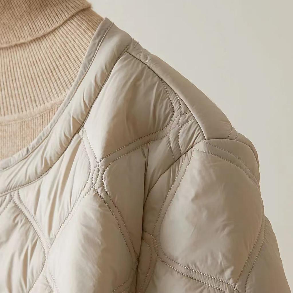 Quilted Line Small Fragrance Cotton Coat for Womens Lightweight and Versatile Intellectual Temperament Thin Cotton Coat