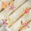 4 Stück Schönes Rosa Rosenblüten Verstellbares Ring Set Mode Falsche Perle Diamant Dekor Fünfblättrige Blumige Ringe Für Damen Schmuck Geschenk