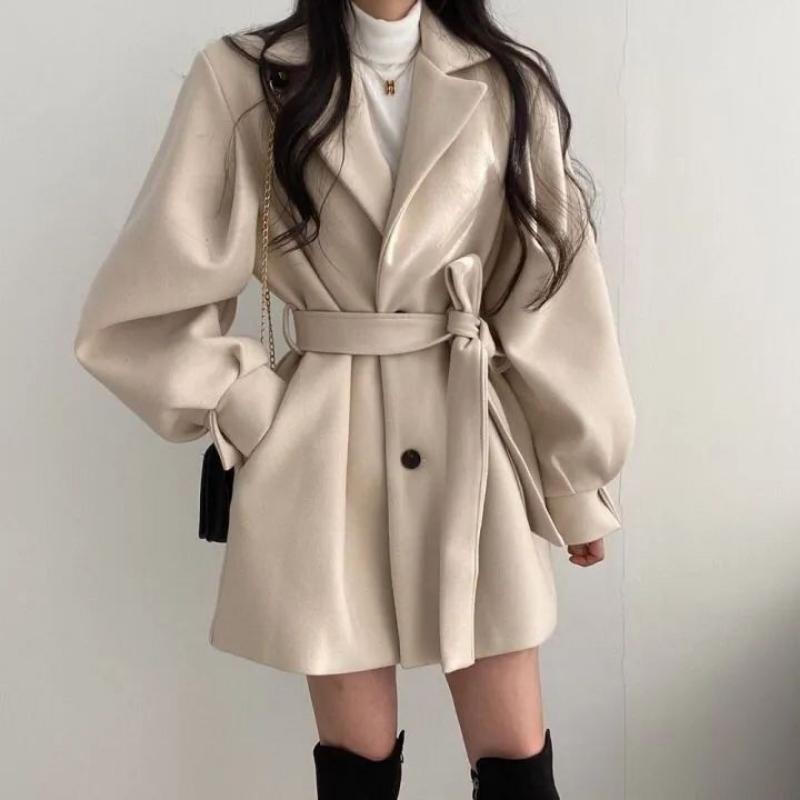 Koreanische Version der Herbst und Winter Lose Wind Mantel Weibliche Tweed Anzug Kragen Mittellangen Absatz Kleine Sub Tweed Jacke weibliche