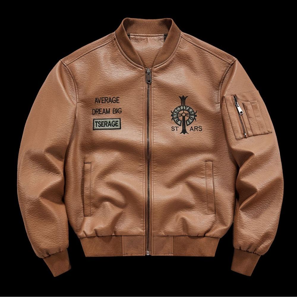 Autumn and winter new fashion trend embroidered leather jacket and fleece jacket