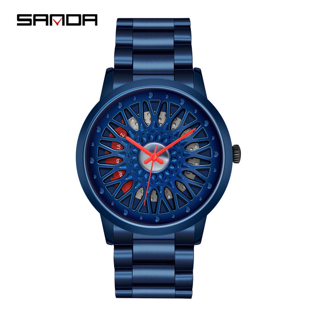 Classic Men's Quartz Watch - Car Wheel Style, Steel Band, Trendy & Casual